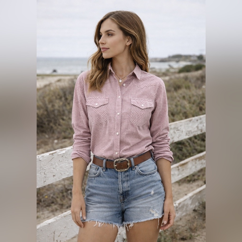 Vintage Levi Strauss & Co 80's Classic Pink plaid western snap Shirt cowgirl 8